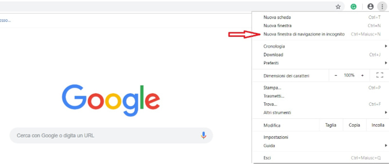 navigare incognito google chrome