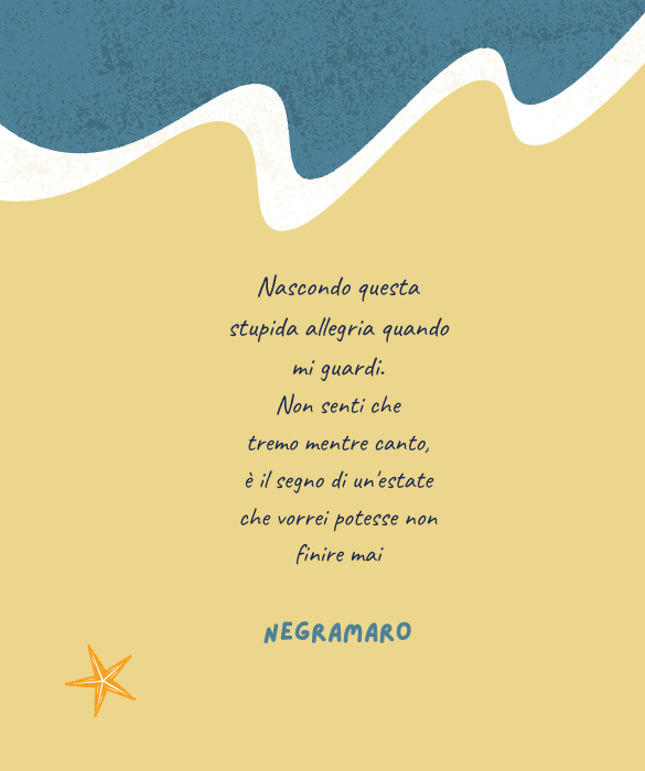 <p><em>Estate</em> dei Negramaro è un manifesto dei sentimenti contrastanti che caratterizzano l'estate, tra ragione e sentimento, un momento dell'anno che "<em>vorrei potesse non finire mai</em>".</p>
