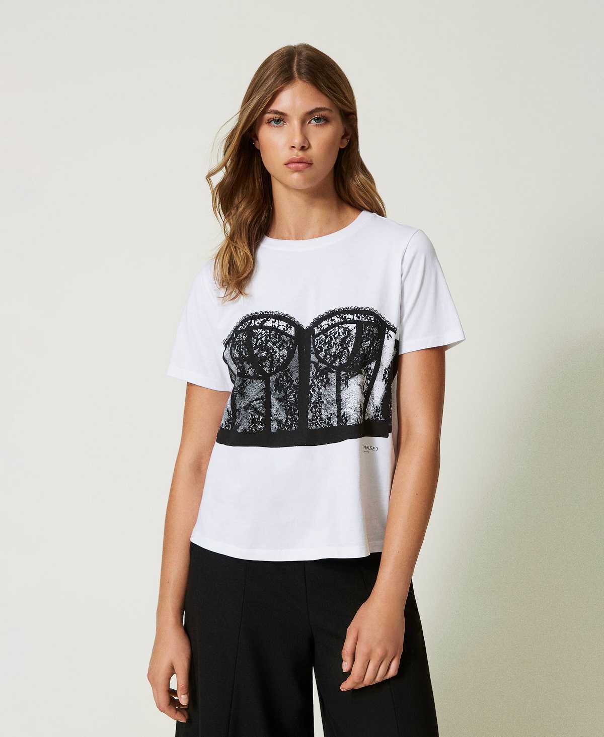 T-shirt con stampa corsetto